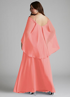 Azazie Cienna Bridesmaid Dresses Coral A-Line Off the Shoulder Chiffon Dress image8