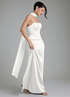 Azazie River Bridesmaid Dresses White Sheath Corset Stretch Satin Convertible Dress image13