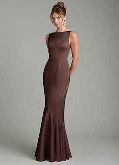 Azazie Tamera Robes de demoiselle d'honneur Robe Sirène en Satin extensible Plissée Ganache image2