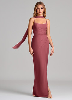 Azazie Calandra Bridesmaid Dresses Merlot Sheath Pleated Chiffon Dress image3
