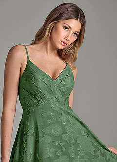 Azazie Amani Bridesmaid Dresses Eucalyptus A-Line Pleated Floral Burnout Dress image7