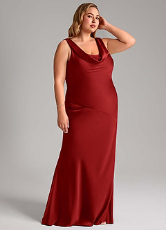 Azazie Rylina Bridesmaid Dresses Pomegranate Mermaid Stretch Satin Dress image10