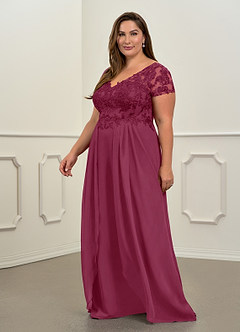Azazie Dunja Mother of the Bride Dresses Mulberry A-Line V-Neck Lace Chiffon Dress image4
