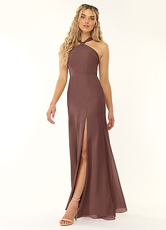 Azazie Rue Bridesmaid Dresses Espresso A-Line Halter Chiffon Dress image5