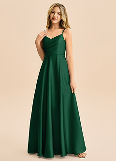 Azazie Rumi Junior Linia A Pofałdowany Satyna elastyczna Długość podłogi Młodsza druhna Sukienka image3