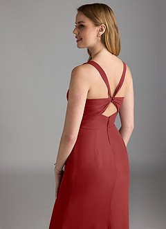 Azazie Mero Bridesmaid Dresses Rust Sheath Pleated Chiffon Dress image4