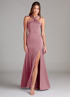 Azazie Rue Bridesmaid Dresses Vintage Mauve A-Line Pleated Stretch Satin Dress image3