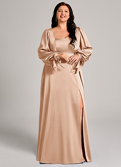 Azazie Leonia Abiti da Damigella Abito A-Line in Raso Elasticizzato Manica Lunga Rosa Inglese image12