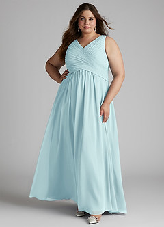 Azazie Flora Bridesmaid Dresses Sea Glass A-Line Pleated Chiffon Dress image10