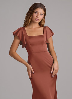 Azazie Elkie Bridesmaid Dresses Auburn Mermaid Square Neckline Stretch Satin Dress image6