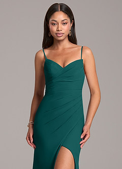 Azazie Yola Bridesmaid Dresses Peacock Sheath Pleated Chiffon Convertible Dress image2