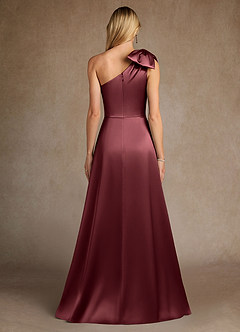 Azazie Easton Mère de la mariée Robes Robe Trapèze en Satin extensible Une épaule Merlot image3