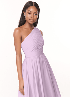 Azazie Katrina Bridesmaid Dresses Frosted Lilac A-Line One Shoulder Chiffon Dress image5