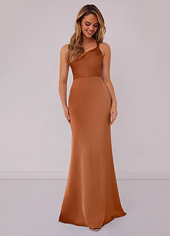Barbie ♥ Azazie Bridesmaid Dresses Copper Mermaid Pleated Stretch Satin Dress image1
