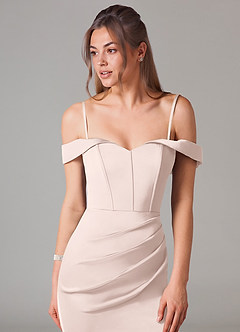 Azazie Everly Bridesmaid Dresses Blushing Pink Mermaid Off the Shoulder Stretch Satin Convertible Dress image2