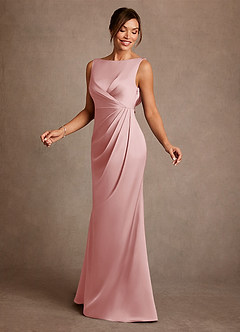 Azazie Baltimore Mère de la mariée Robes Robe Trapèze en Satin extensible Plissée Rose Poudré image3