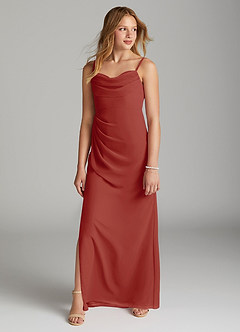 Azazie Mai Junior Terracotta Sheath Pleated Chiffon Dress image3