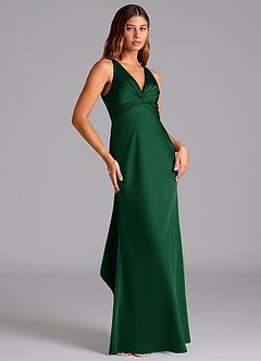 Azazie Hati Bridesmaid Dresses Dark Green Mermaid Stretch Satin Dress image4