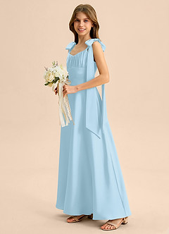 Azazie Halley Junior Abito A-Line in Raso Elasticizzato Fiocco Azzurro image4