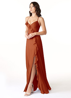 Azazie Tarni Bridesmaid Dresses Paprika A-Line Chiffon Dress image3