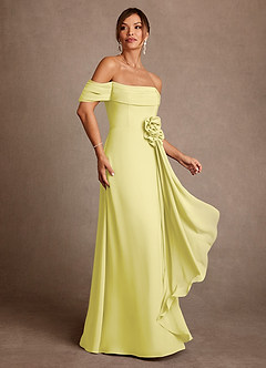 Azazie Amherst Mother of the Bride Dresses Lemon Sorbet A-Line Off the Shoulder Chiffon Dress image2