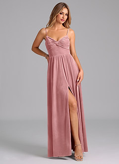 Azazie Zeya Robes de demoiselle d'honneur Robe Trapèze en velours Plissée Rose Poussiéreuse image5