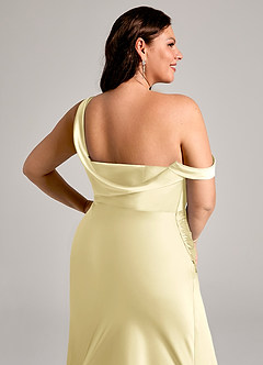Azazie Madelyn Bridesmaid Dresses Lemon Sorbet Mermaid One Shoulder Stretch Satin Convertible Dress image13