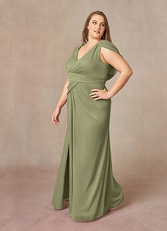 Azazie Luisa Mother of the Bride Dresses Pistachio Mermaid V-Neck Pleated Mesh Dress image10