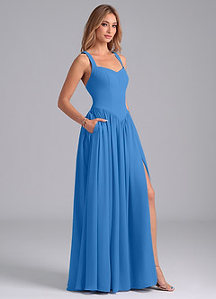 Azazie Francis Bridesmaid Dresses Blue Jay A-Line Corset Chiffon Dress image6