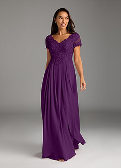 Azazie Dunja Mother of the Bride Dresses Grape A-Line V-Neck Lace Chiffon Dress image5