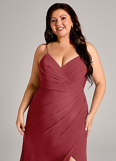 Azazie Maci Bridesmaid Dresses Pomegranate Sheath Pleated Chiffon Dress image12