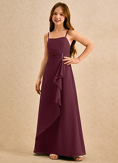 Azazie lolly Girls Formal Robe Demoiselle D'honneur Fillette Robe Trapèze en Mousseline de soie Plissée Cabernet image5