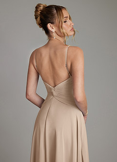Azazie Elita Bridesmaid Dresses Taupe A-Line Pleated Chiffon Dress image2