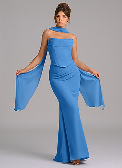 Azazie Sorrel Vestidos de damas de honor Vestido de Azul Grisaceo de Gasa de Corte Sirena con Corsé image1