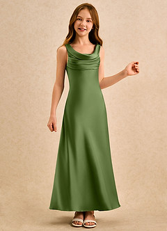 Azazie Raspberry Girls Formal Robe Demoiselle D'honneur Fillette Robe Trapèze en Satin extensible Plissée Genévrier image4