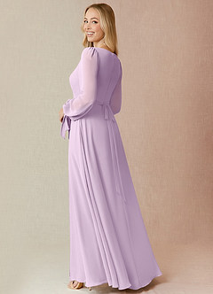 Azazie Leonia Bridesmaid Dresses Frosted Lilac A-Line Long Sleeve Chiffon Dress image1