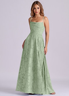 Azazie Elle 신부 들러리 드레스 A라인 주름진 플로럴 번아웃 바닥 길이 드레스 image4