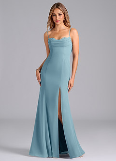 Azazie Wynni Bridesmaid Dresses Moody Blue Mermaid Corset Chiffon Dress image1