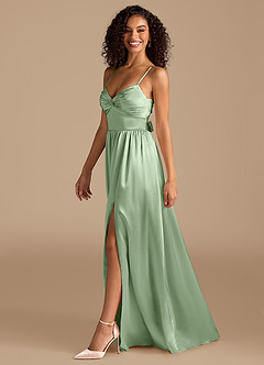 Azazie Zeya Bridesmaid Dresses Matcha A-Line Pleated Metallic Satin Dress image5