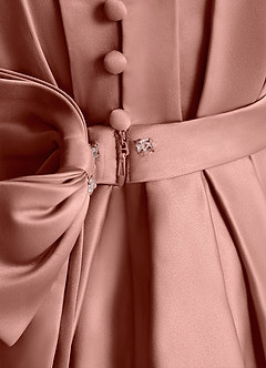 Azazie Miriam Flower Girl Dresses Cedar Rose Ball-Gown Pleated Matte Satin Dress image10