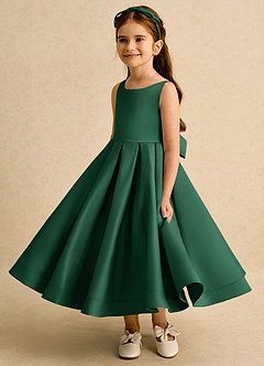 Azazie Babs Flower Girl Dresses Dark Green Ball-Gown Pleated Matte Satin Dress image5