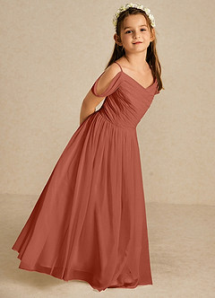 Azazie Chelle Flower Girl Dresses Clay A-Line Pleated Chiffon Dress image5