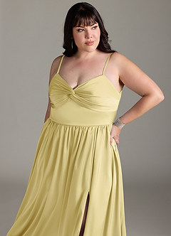 Azazie Zeya Bridesmaid Dresses Lemon Sorbet A-Line Pleated Stretch Satin Dress image14