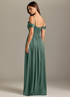 Azazie Calianna Bridesmaid Dresses Eucalyptus A-Line Off the Shoulder Stretch Satin Convertible Dress image10
