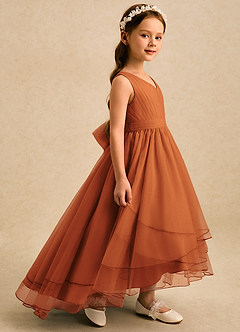 Azazie Seraphina Robe Demoiselle D'honneur Fillette Robe Trapèze en Tulle Plissée Cannelle image5
