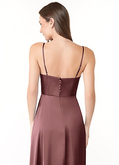 Azazie Halsey Bridesmaid Dresses Vintage Mauve Sheath Side Slit Stretch Satin Dress image3