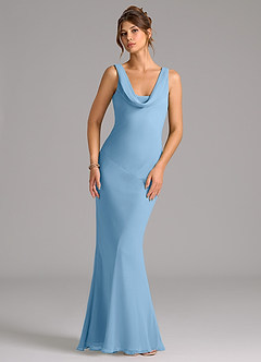 Azazie Rylina Bridesmaid Dresses Steel Blue Mermaid Pleated Chiffon Dress image1