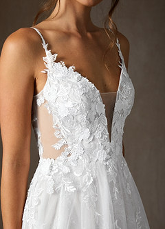 Azazie Monda Hochzeitskleider A-Linie Spitze Tüll Kleid Diamantweiß image8