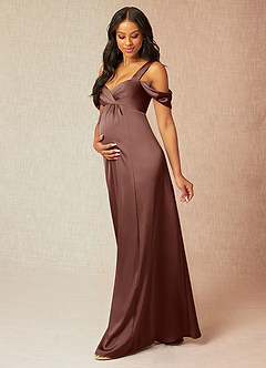 Azazie Rhea Maternity Bridesmaid Dresses A-Line Off-The-Shouler Pleated Stretch Satin Floor-Length Dress image6