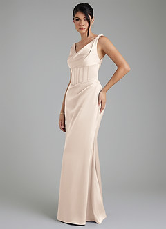 Azazie Spencer Brautjungfernkleider Meerjungfrau-Linie Plissee Stretch-Satin Kleid Alabaster Weiß image3